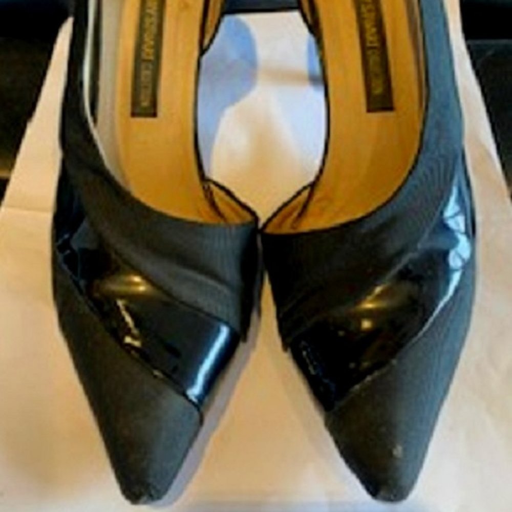 Larry Stuart Collection Black Fabric Heel Handcrafted Shoes Leather Sole 6M